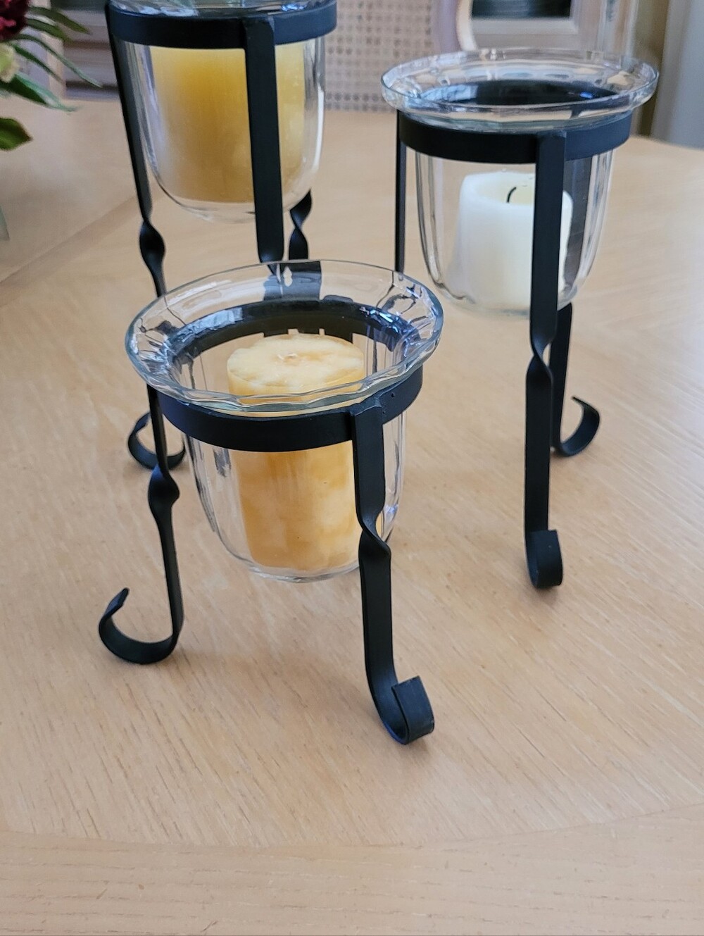 Black Iron & Glass 3-Tier Candle set.